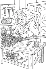 La Befana ripara la sua scopa disegno da colorare PDF gratis