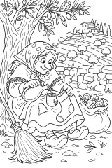 La Befana riposa sotto l'ulivo disegno da colorare PDF gratis
