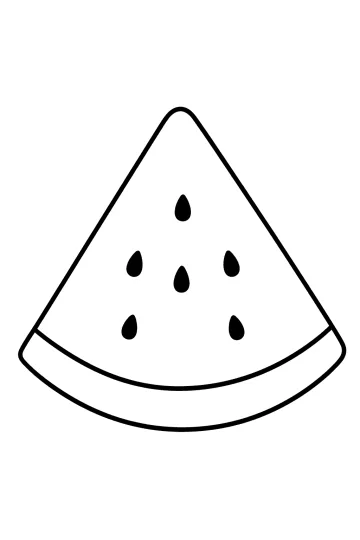 Disegno di una fetta triangolare di anguria con buccia curva e semi