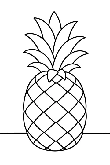 Disegno da colorare di un ananas intero con foglie lunghe e motivo a rombi