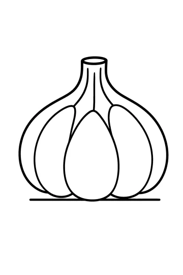 Disegno da colorare di un bulbo d'aglio con spicchi visibili e gambo corto