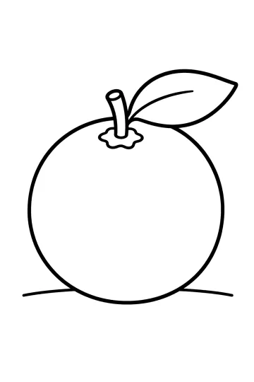 Disegno da colorare di una grande arancia rotonda con picciolo e foglia