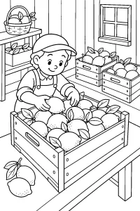 Bambino con cassette di limoni disegno da colorare PDF gratis