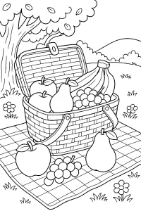 Cesta de fruta para picnic dibujo para colorear PDF gratis