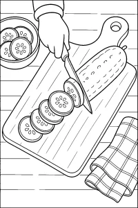 Concombre en rondelles sur la planche dessin à colorier PDF gratuit