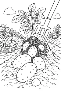 Frisch geerntete Kartoffeln auf dem Feld malvorlage kostenlos PDF