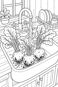 Beterrabas a lavar no lava-louça desenho para colorir PDF grátis
