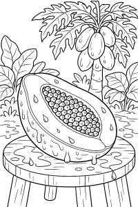 Aufgeschnittene Papaya im Regen malvorlage kostenlos PDF
