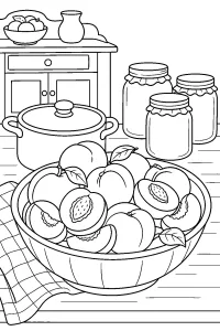 Pesche in ciotola con barattoli disegno da colorare PDF gratis