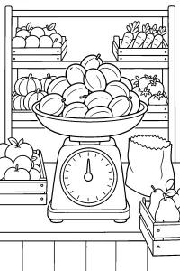 Frutta sulla bilancia da colorare disegno da colorare PDF gratis