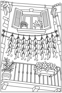 Peperoncini appesi al balcone disegno da colorare PDF gratis
