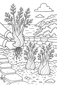 Fenchel im Gemüsegarten am Meer malvorlage kostenlos PDF