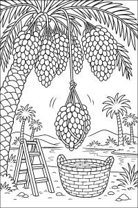 Datteln an einer Palme in der Oase malvorlage kostenlos PDF