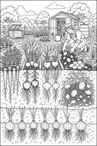 Orto di radici in sezione disegno da colorare PDF gratis