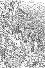 Vendemmia nei vigneti terrazzati disegno da colorare PDF gratis