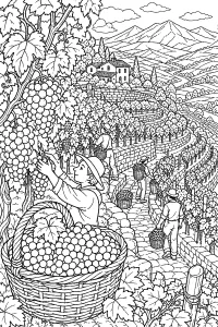 Vendemmia nei vigneti terrazzati disegno da colorare PDF gratis