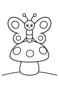 Farfalla sorridente sul fungo disegno da colorare PDF gratis