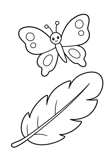 Disegno da colorare di una farfalla sopra una grande piuma