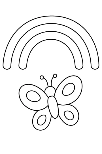 Dibujo para colorear de una mariposa bajo un arcoíris