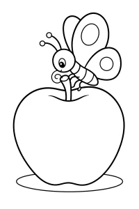 Farfalla sulla mela disegno da colorare PDF gratis
