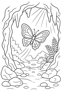 Farfalla all'ingresso della grotta disegno da colorare PDF gratis