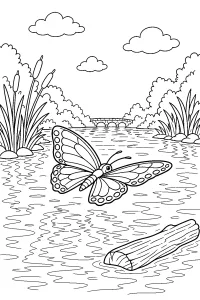 Vlinder boven de rivier kleurplaat gratis PDF