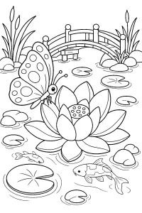 Farfalla su fiore di loto disegno da colorare PDF gratis