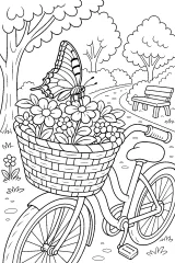Farfalla sui fiori nel cestino della bicicletta disegno da colorare PDF gratis