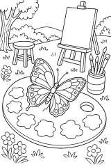 Farfalla sulla tavolozza del pittore disegno da colorare PDF gratis
