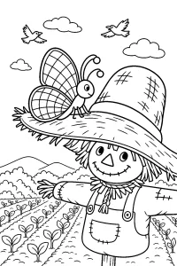 Farfalla sul cappello dello spaventapasseri disegno da colorare PDF gratis