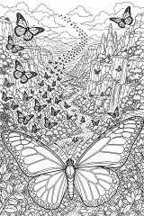 Grande migrazione di farfalle nel canyon disegno da colorare PDF gratis