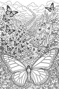 Grande migrazione di farfalle nel canyon disegno da colorare PDF gratis