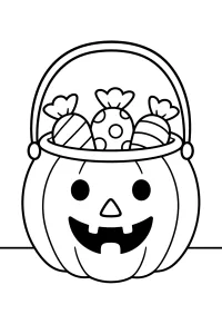 Balde de abóbora com doces desenho para colorir PDF grátis