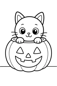 Cat in a Halloween Pumpkin coloring page free PDF