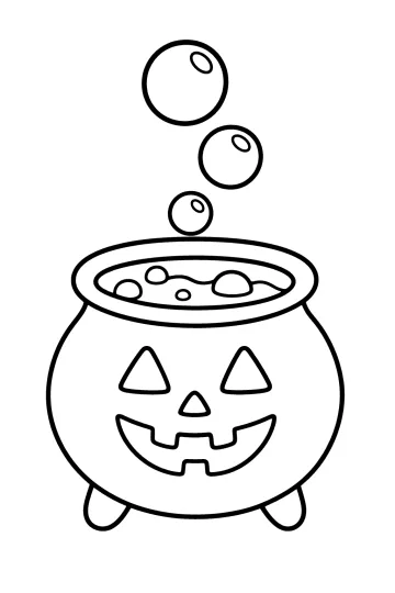 Calderone di Halloween sorridente con pozione e bolle che salgono