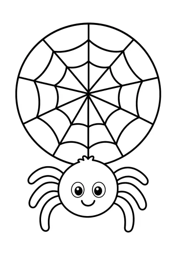 Araignée souriante à huit pattes sous une grande toile circulaire