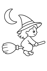 Bruxa na vassoura com lua crescente desenho para colorir PDF grátis