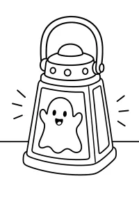 Halloween Lantern with Smiling Ghost coloring page free PDF