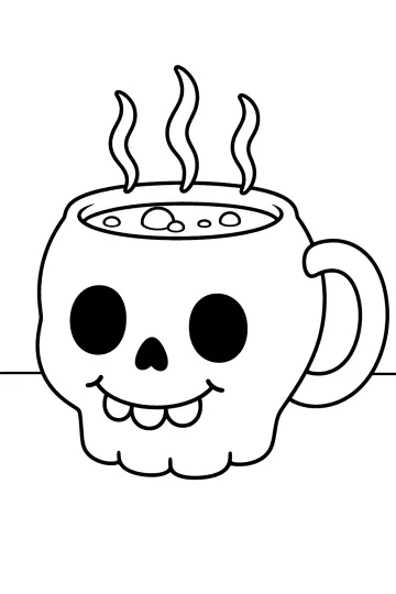 Tasse d'Halloween en forme de crâne avec de la vapeur et une grande anse