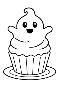 Cupcake fantasma di Halloween disegno da colorare PDF gratis