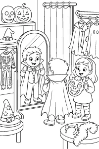 Negozio di costumi di Halloween disegno da colorare PDF gratis
