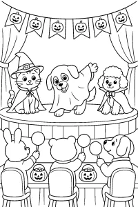 Concours de costumes d’Halloween pour animaux dessin à colorier PDF gratuit