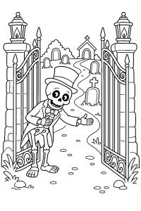 Scheletro al cancello del cimitero disegno da colorare PDF gratis