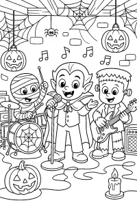 Banda de monstruos de Halloween dibujo para colorear PDF gratis