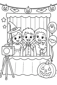 Amici al photo booth di Halloween disegno da colorare PDF gratis