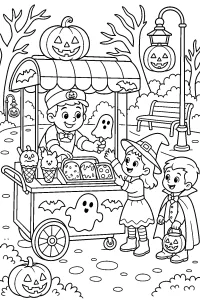 Chariot de glaces d'Halloween dessin à colorier PDF gratuit