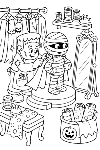 Sarto mostro con mummia di Halloween disegno da colorare PDF gratis