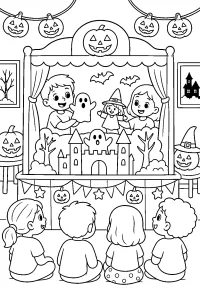 Teatro delle marionette di Halloween disegno da colorare PDF gratis