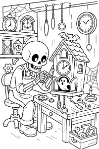 Scheletro orologiaio con orologio infestato disegno da colorare PDF gratis