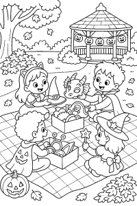 Halloweenpicknick met verkleedkleren